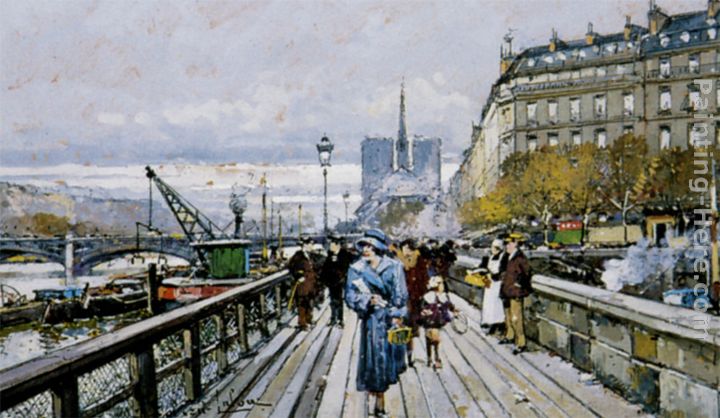 Les quais derriere Notre Dame painting - Eugene Galien-Laloue Les quais derriere Notre Dame art painting